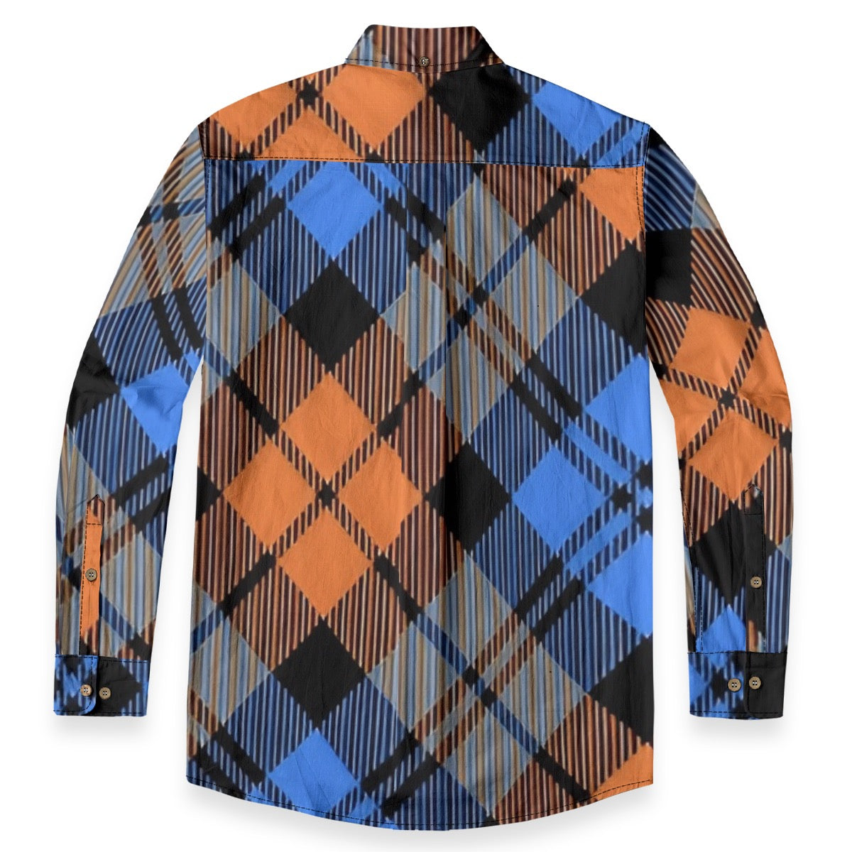 Blue Orange Black Plaid Designer Long Sleeve Shirt