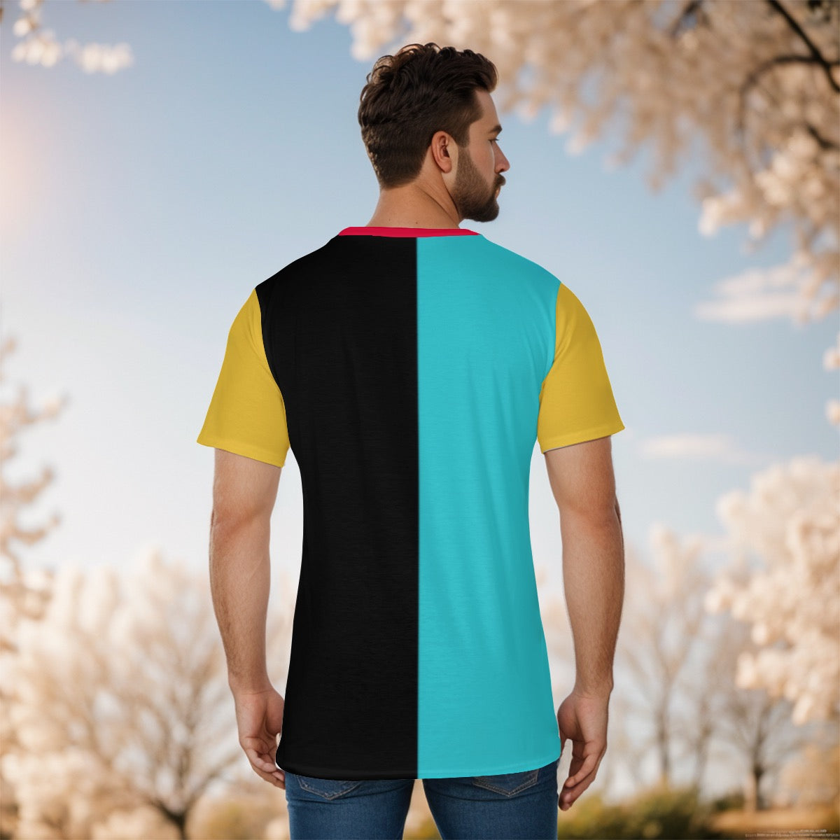 Teal black yello red collar outlaw shirt