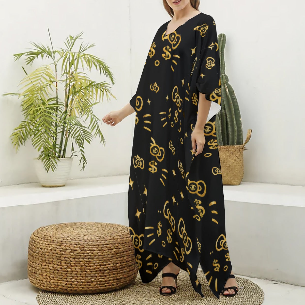 Cash Kitty Silk V-neck mumu-Blackout