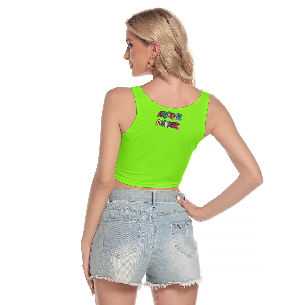 Cash Kitty Sport Crop Tank Top-Slime Green