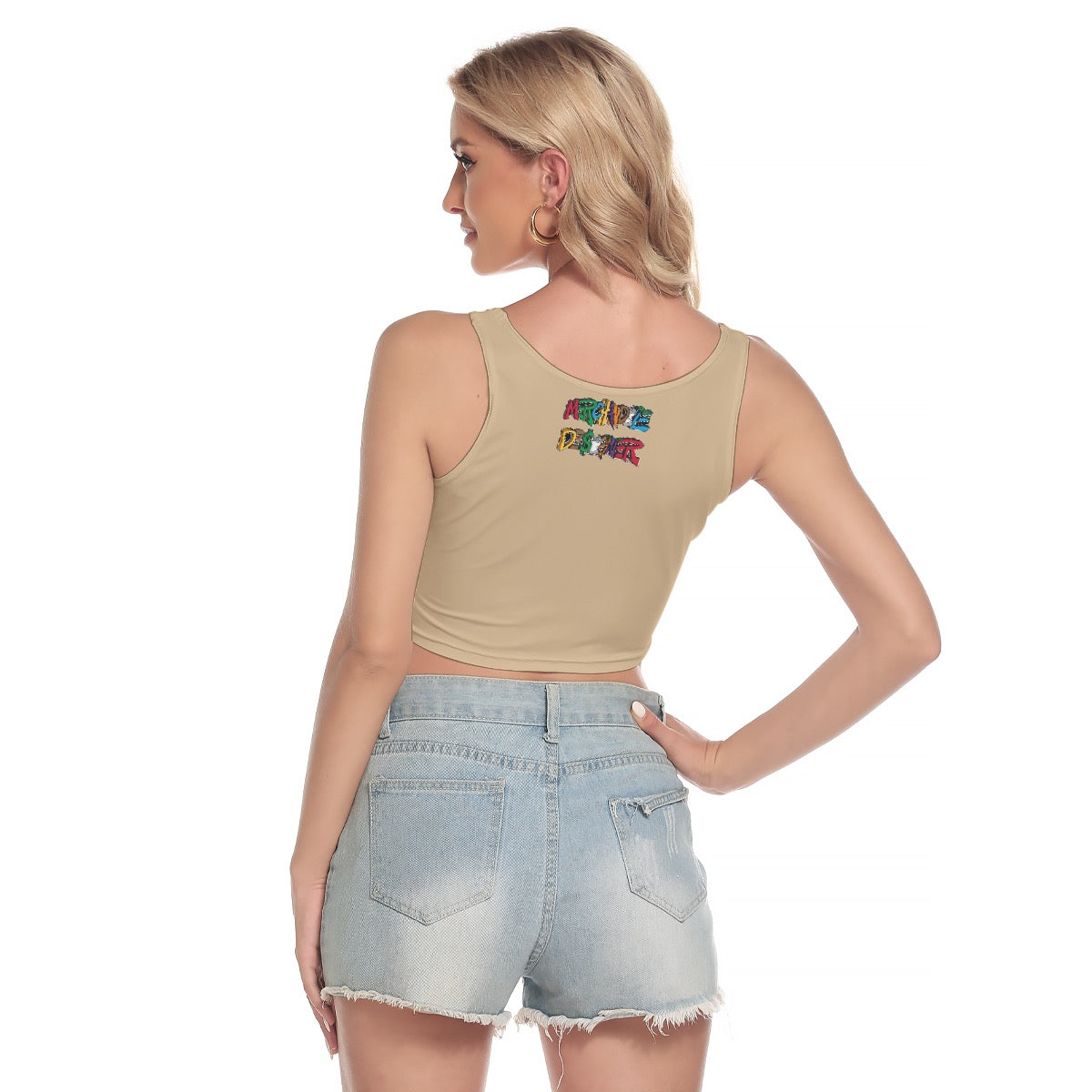 Cash Kitty Sport Crop Tank Top-Tan