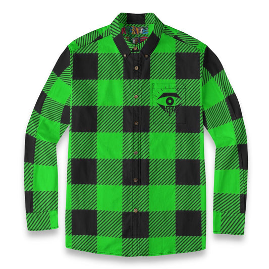Slime Green Black Plaid Designer Long Sleeve Shirt
