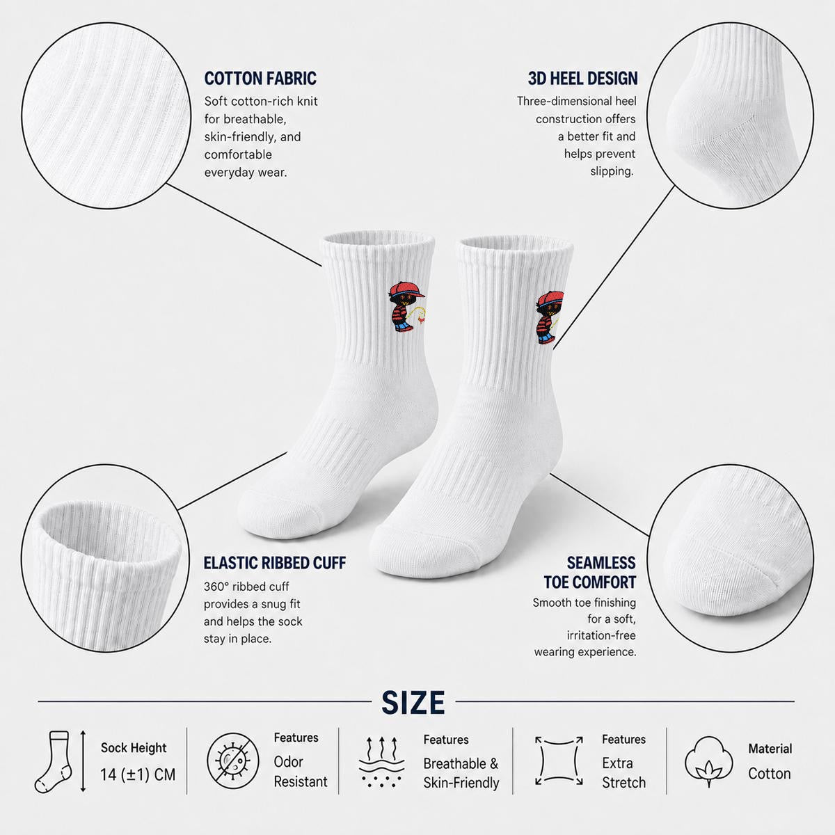 embroidery Outlaw Mid-Calf Socks|Cotton