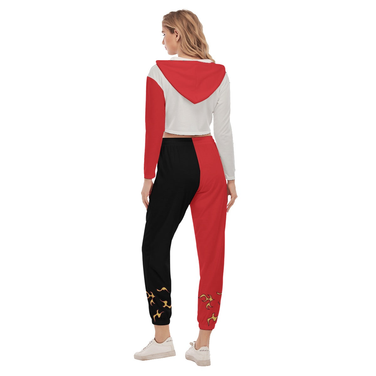 red designer Crop Hoodie Sports Set
