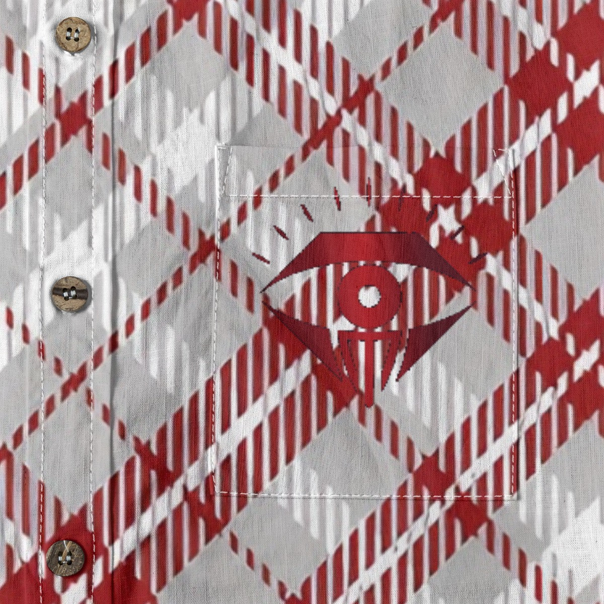 White Red Gray Plaid Designer Long Sleeve Shirt