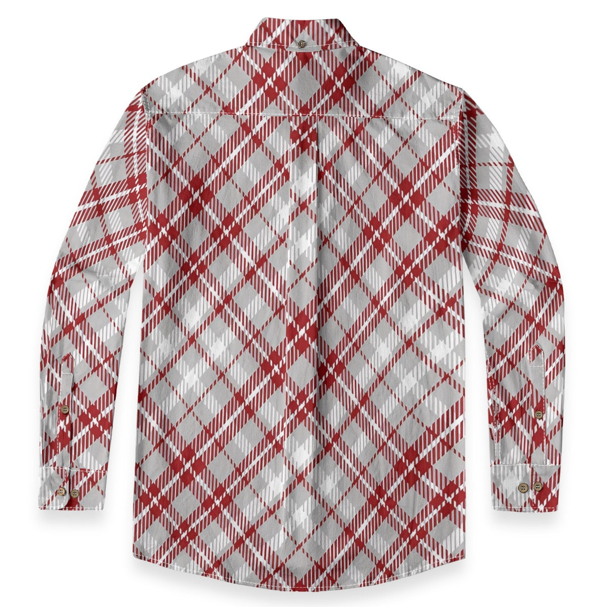 White Red Gray Plaid Designer Long Sleeve Shirt