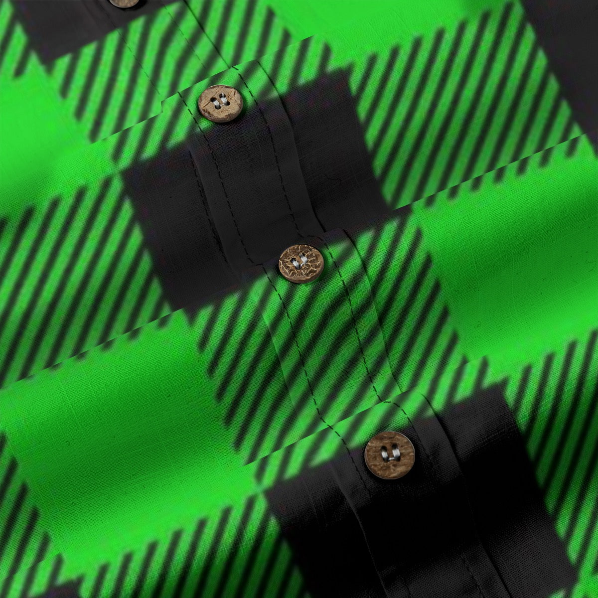 Slime Green Black Plaid Designer Long Sleeve Shirt