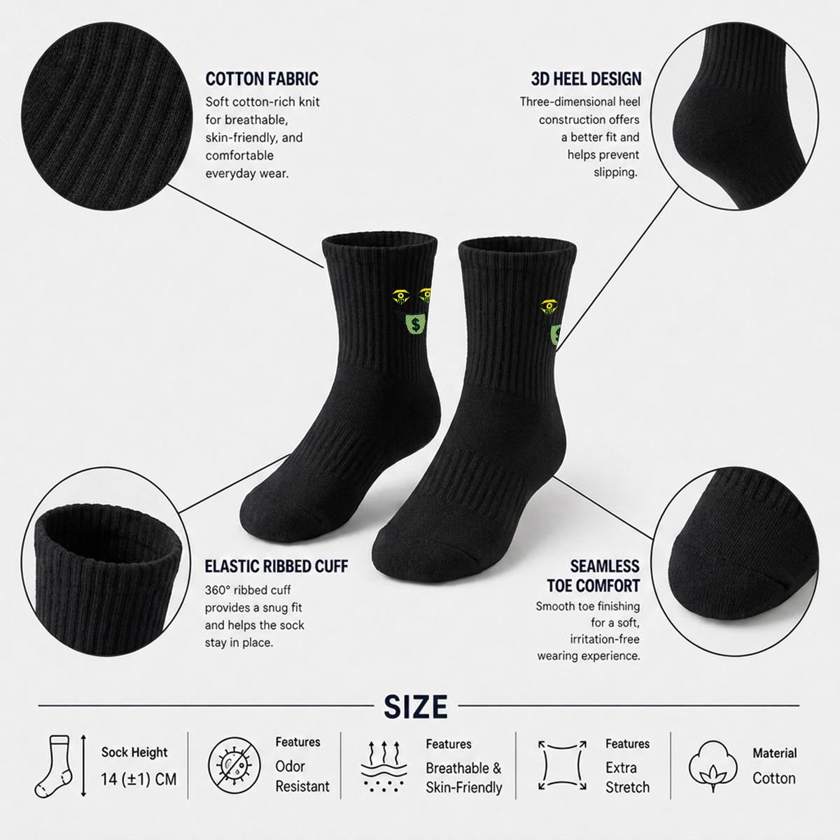 embroidery Money Moves Mid-Calf Socks|Cotton