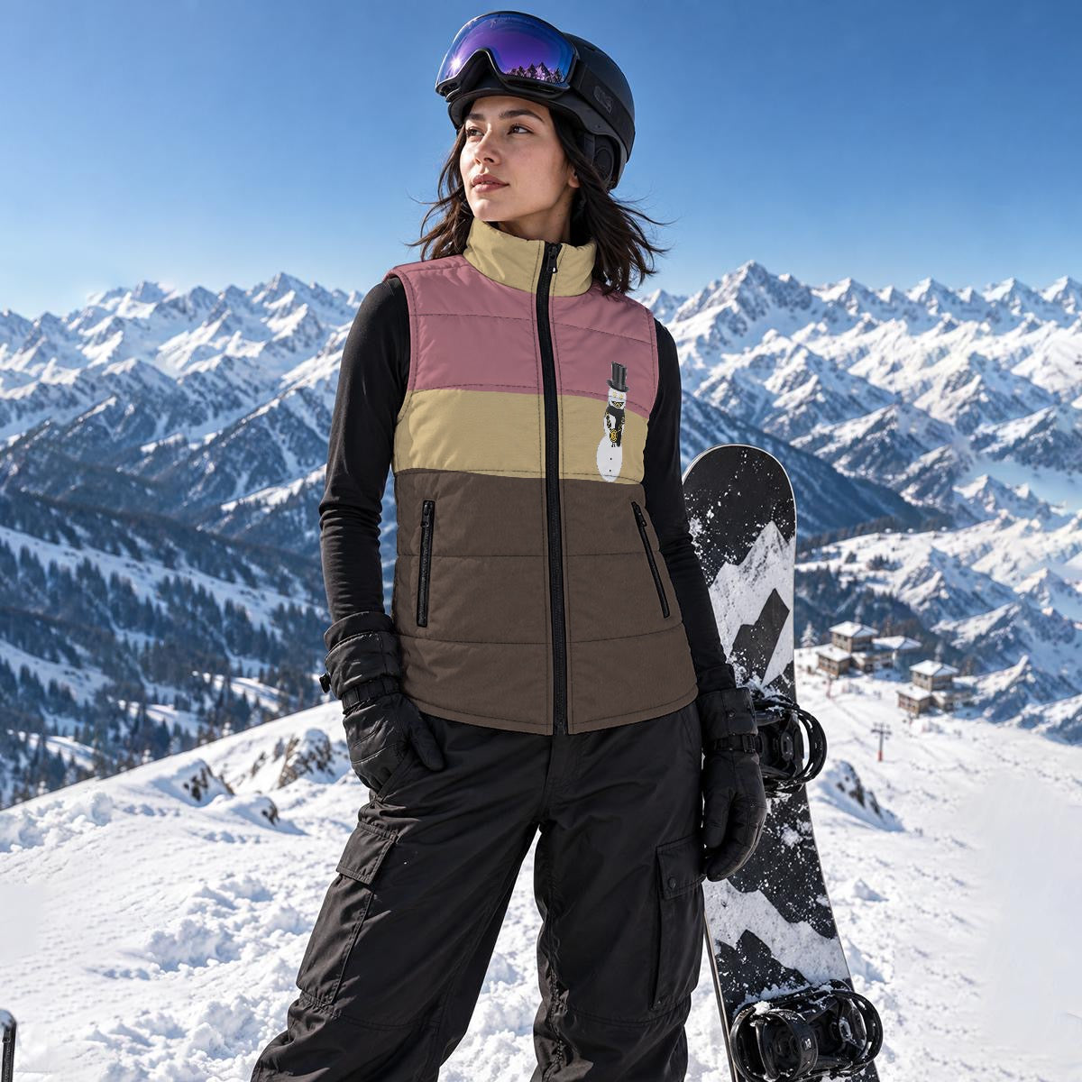 Blush Snowman Zip Padded Vest