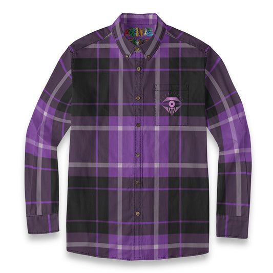 Purp Black Plaid Designer Sleeve Shirt