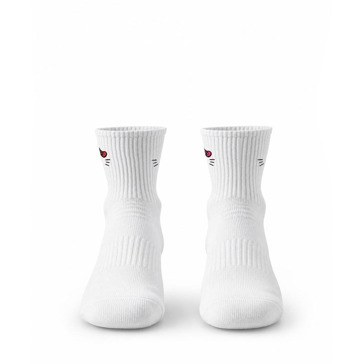embroidery Cash Kitty Mid-Calf Socks|Cotton