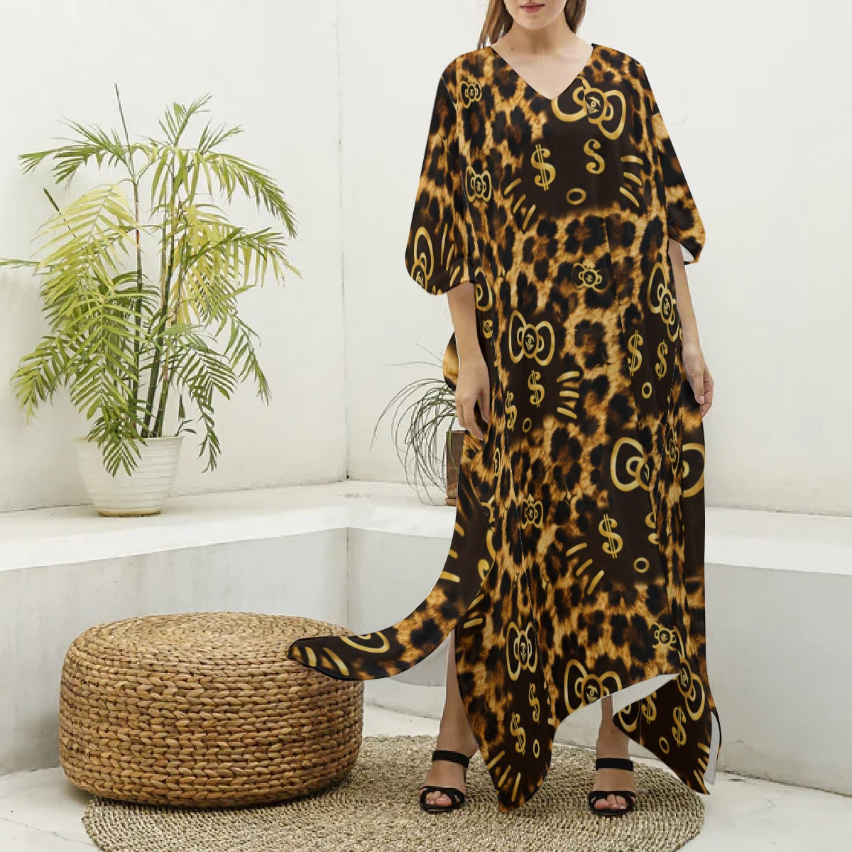 Cash Kitty Silk V-neck mumu- wildcat