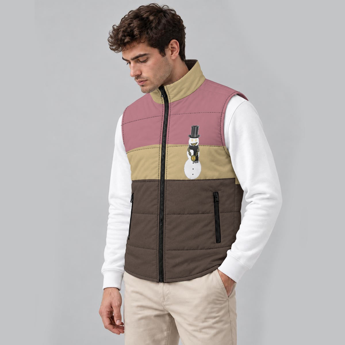 Blush Snowman Zip Padded Vest
