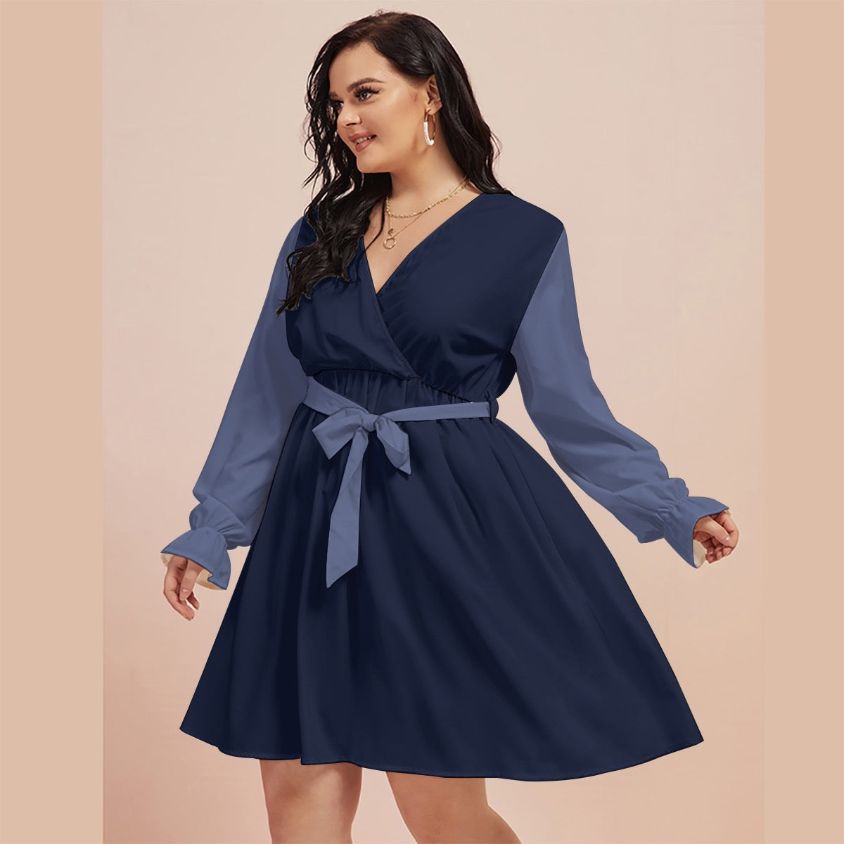 Midnight Bloom Cash Kitty Curves V-neck Dress With Waistband