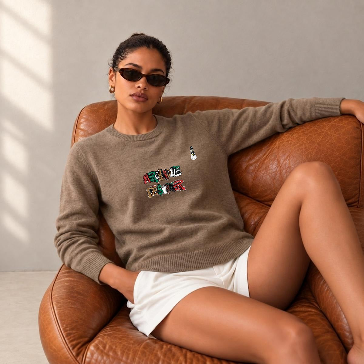Merchandize Designer Soft Wool-Blend Crewneck Knit Sweater|Embroidery