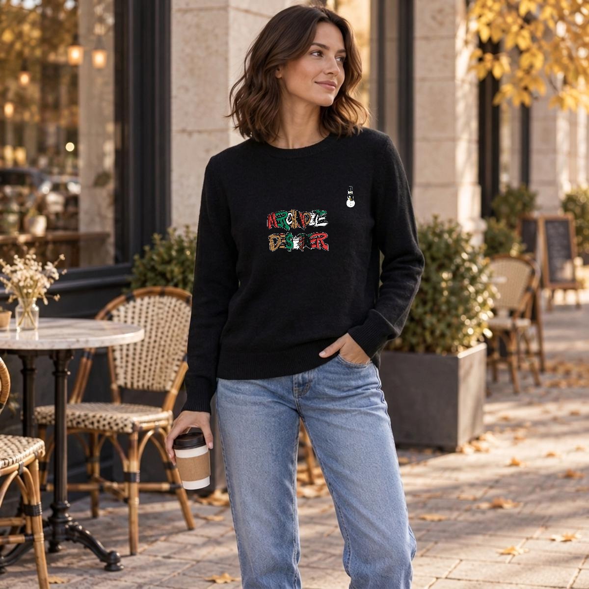 Merchandize Designer Soft Wool-Blend Crewneck Knit Sweater|Embroidery