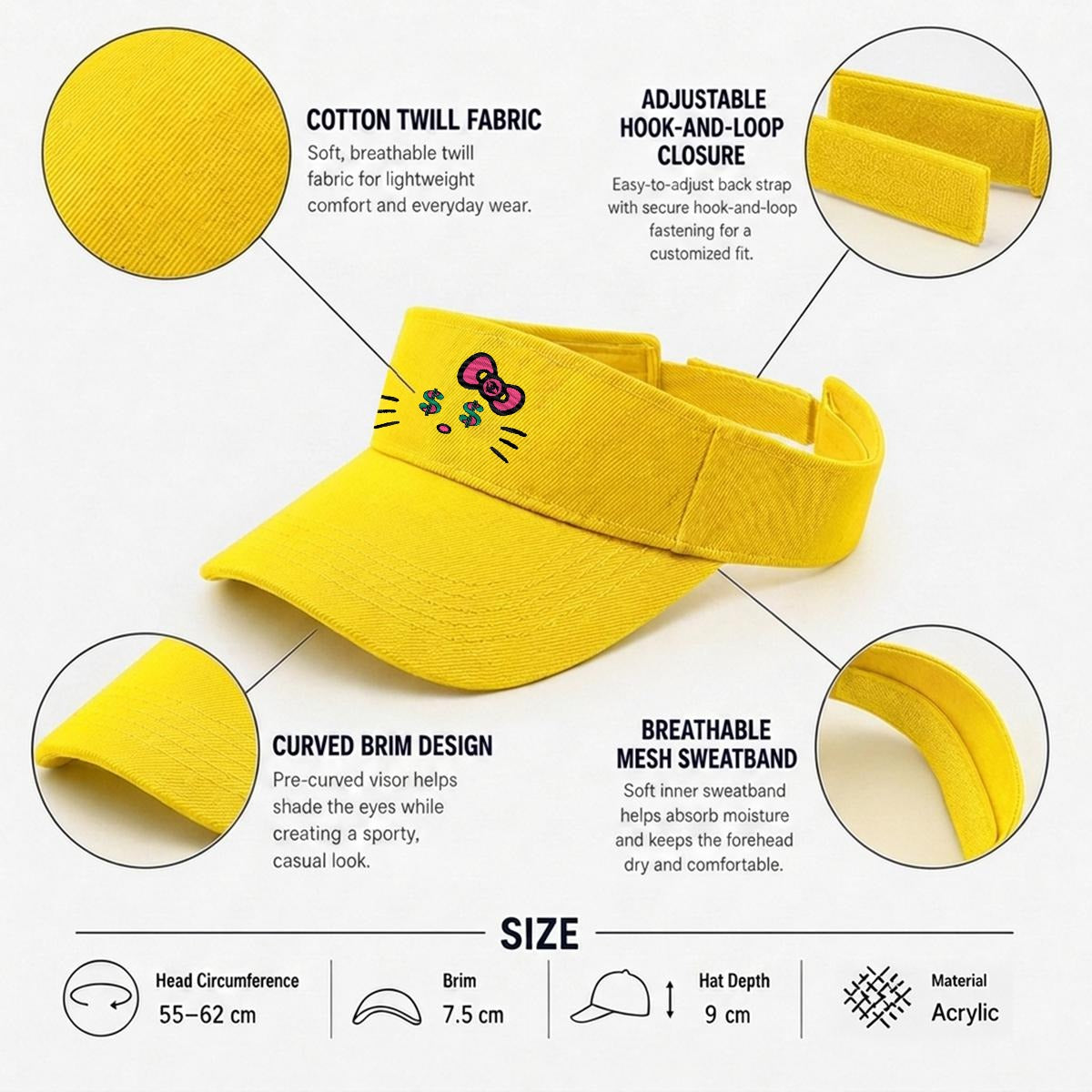 Embroidery Cash Kitty Designer-Top Visor