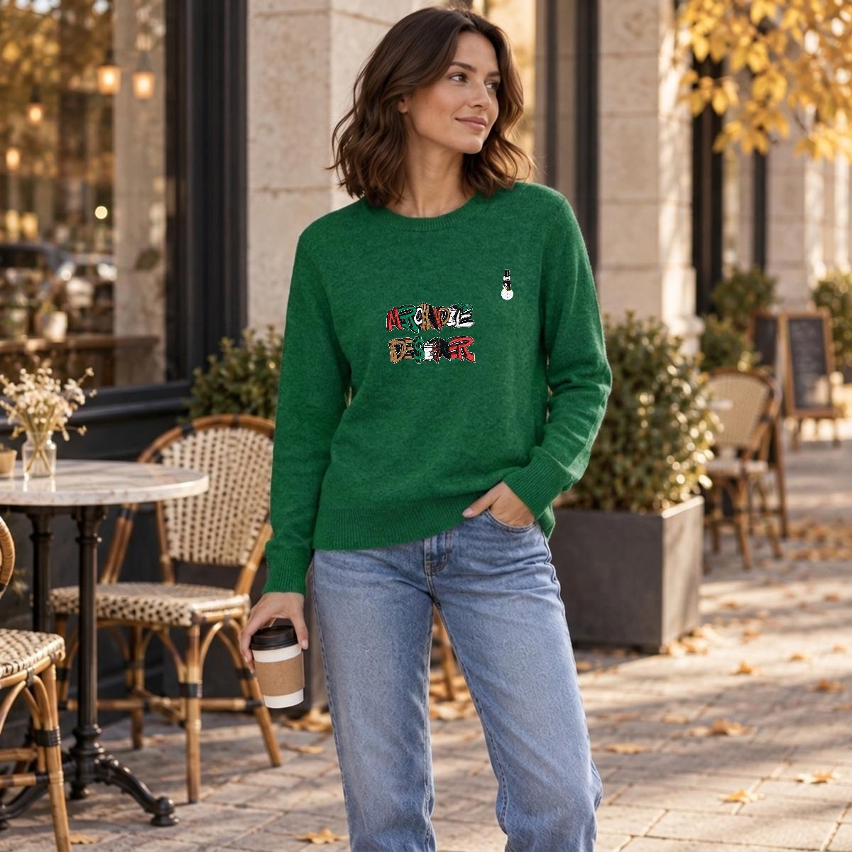 Merchandize Designer Soft Wool-Blend Crewneck Knit Sweater|Embroidery