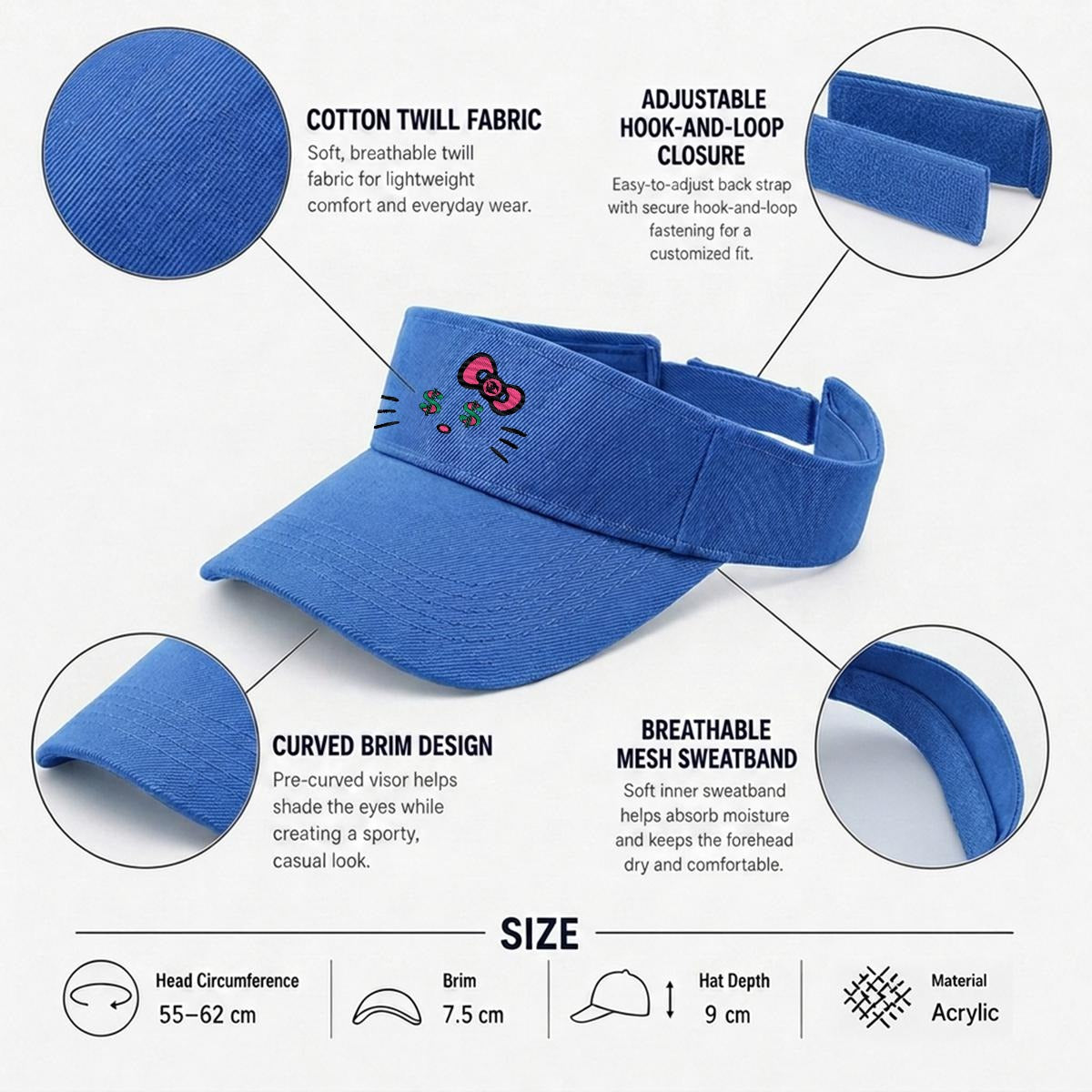 Embroidery Cash Kitty Designer-Top Visor