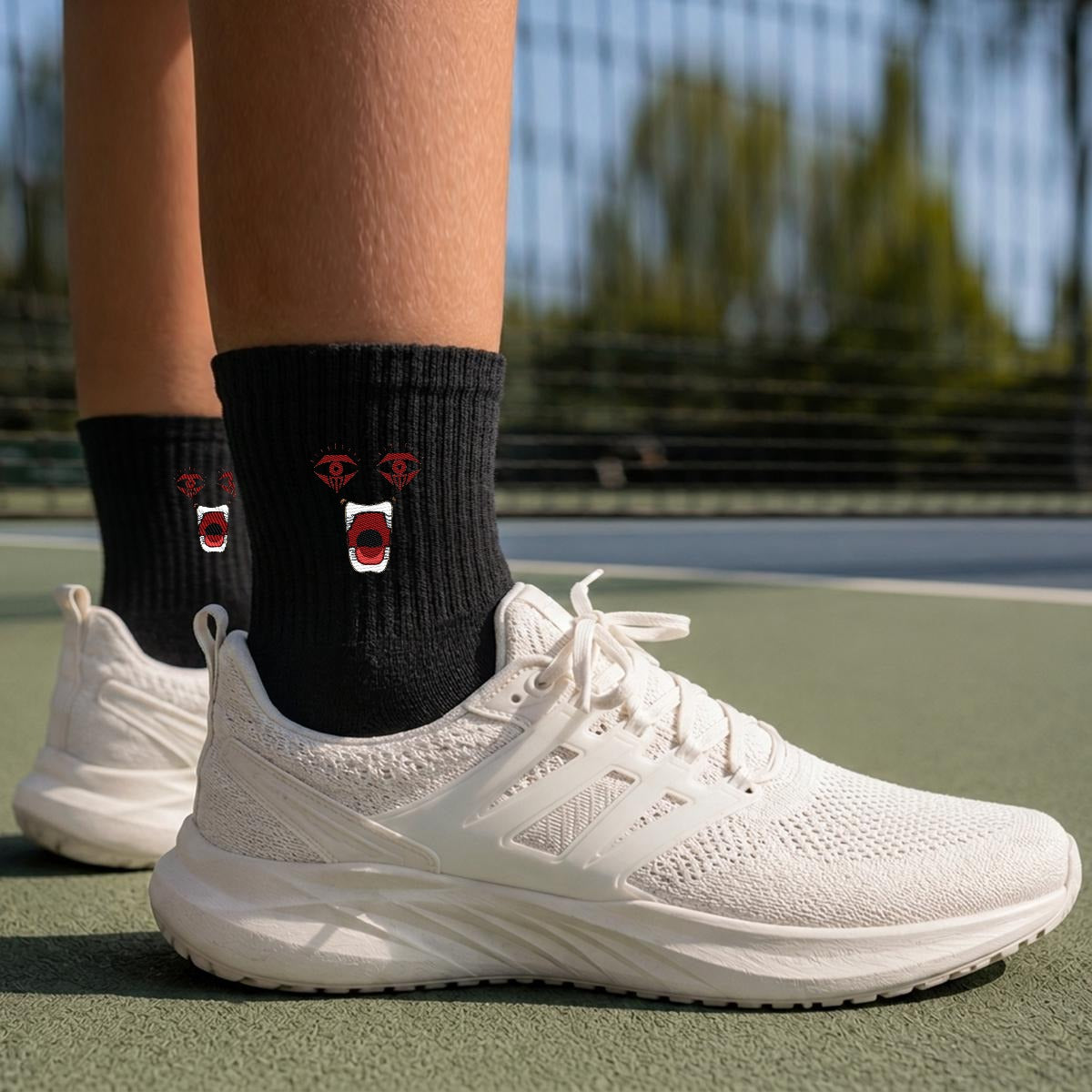 embroidery Powered Up Mid-Calf Socks|Cotton