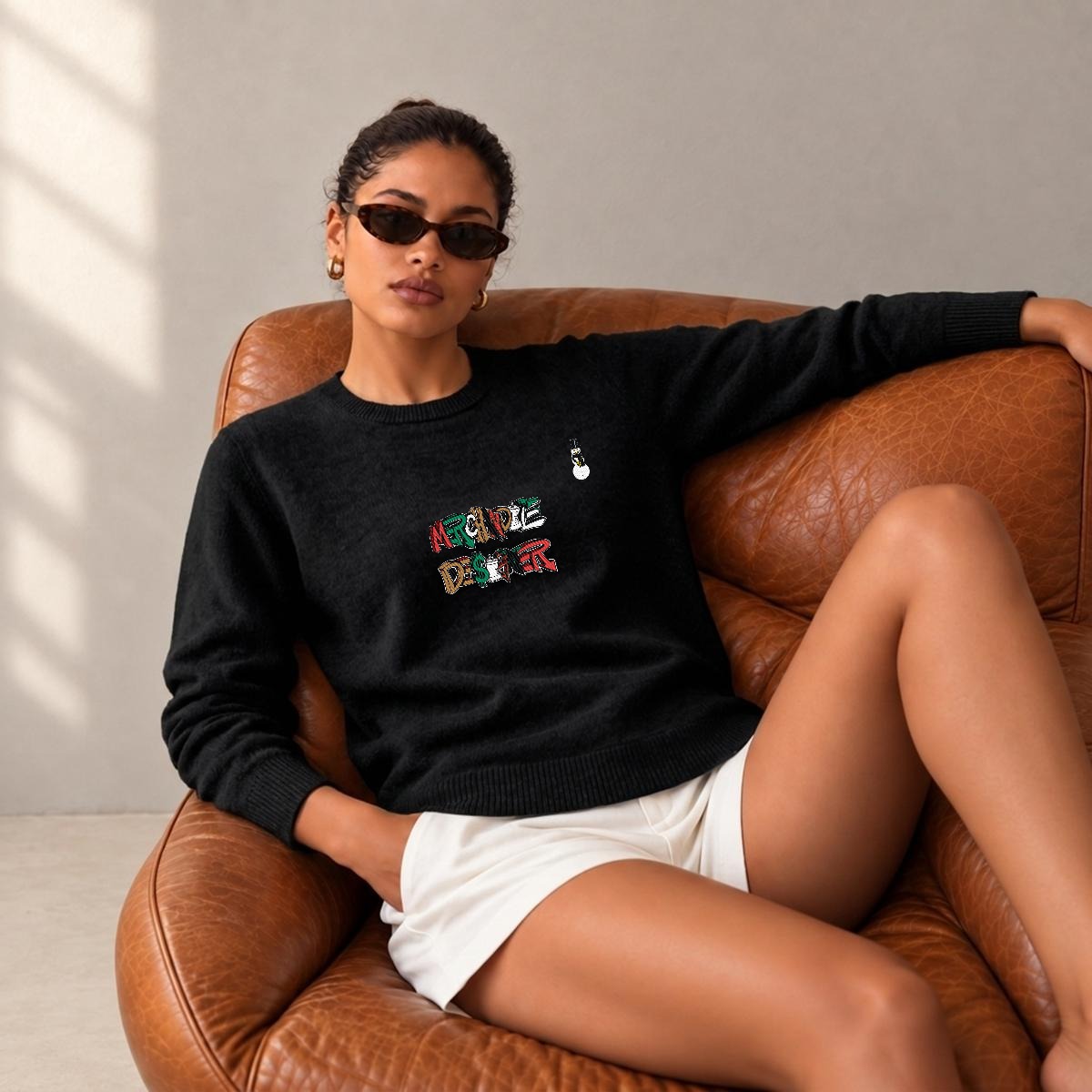 Merchandize Designer Soft Wool-Blend Crewneck Knit Sweater|Embroidery