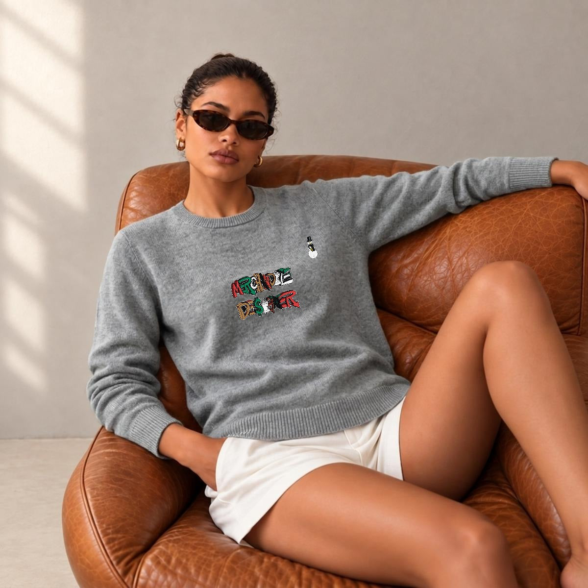 Merchandize Designer Soft Wool-Blend Crewneck Knit Sweater|Embroidery