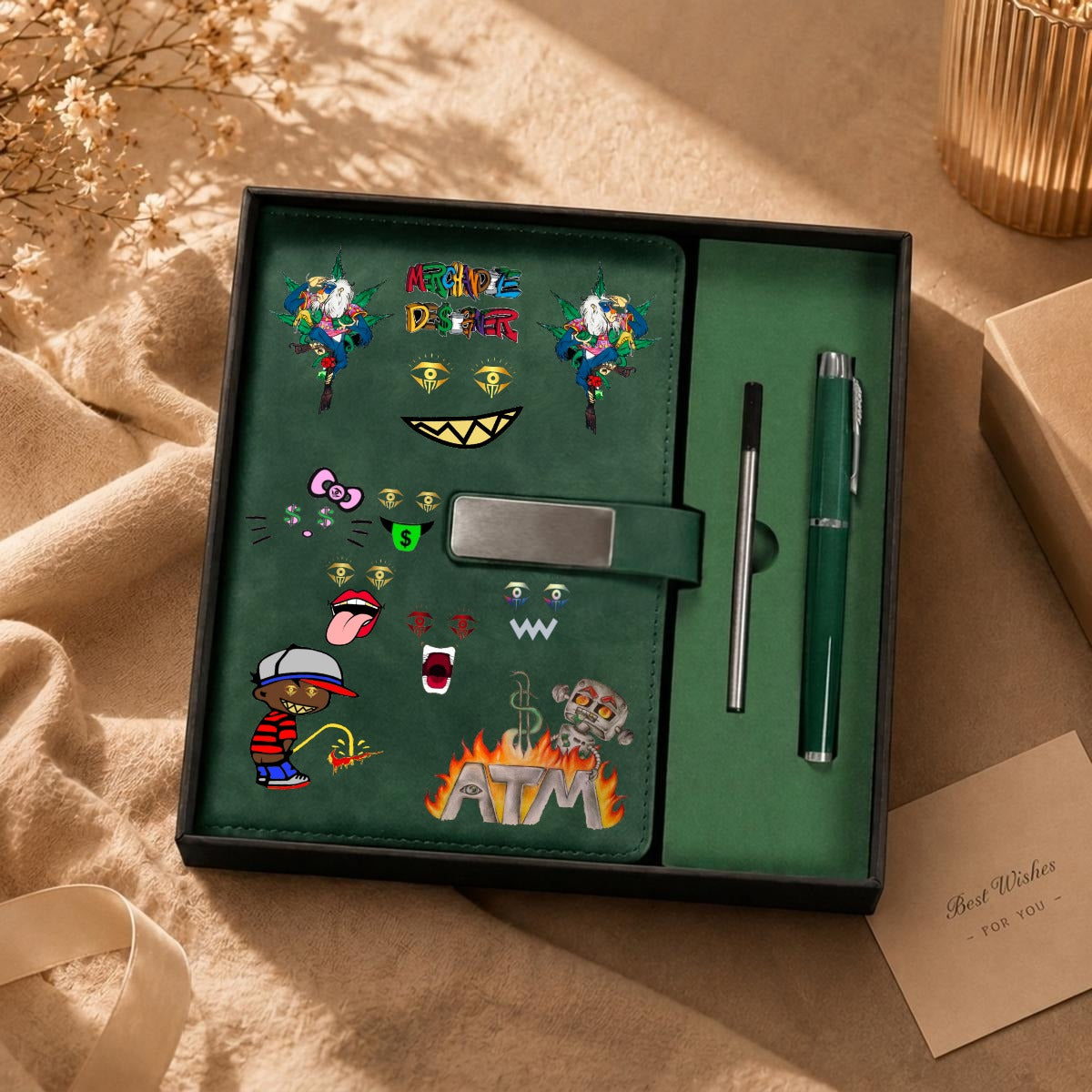 Merchandize Designer Blueprint Notebook with Metal Pen