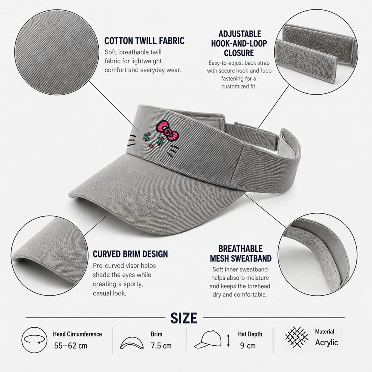 Embroidery Cash Kitty Designer-Top Visor