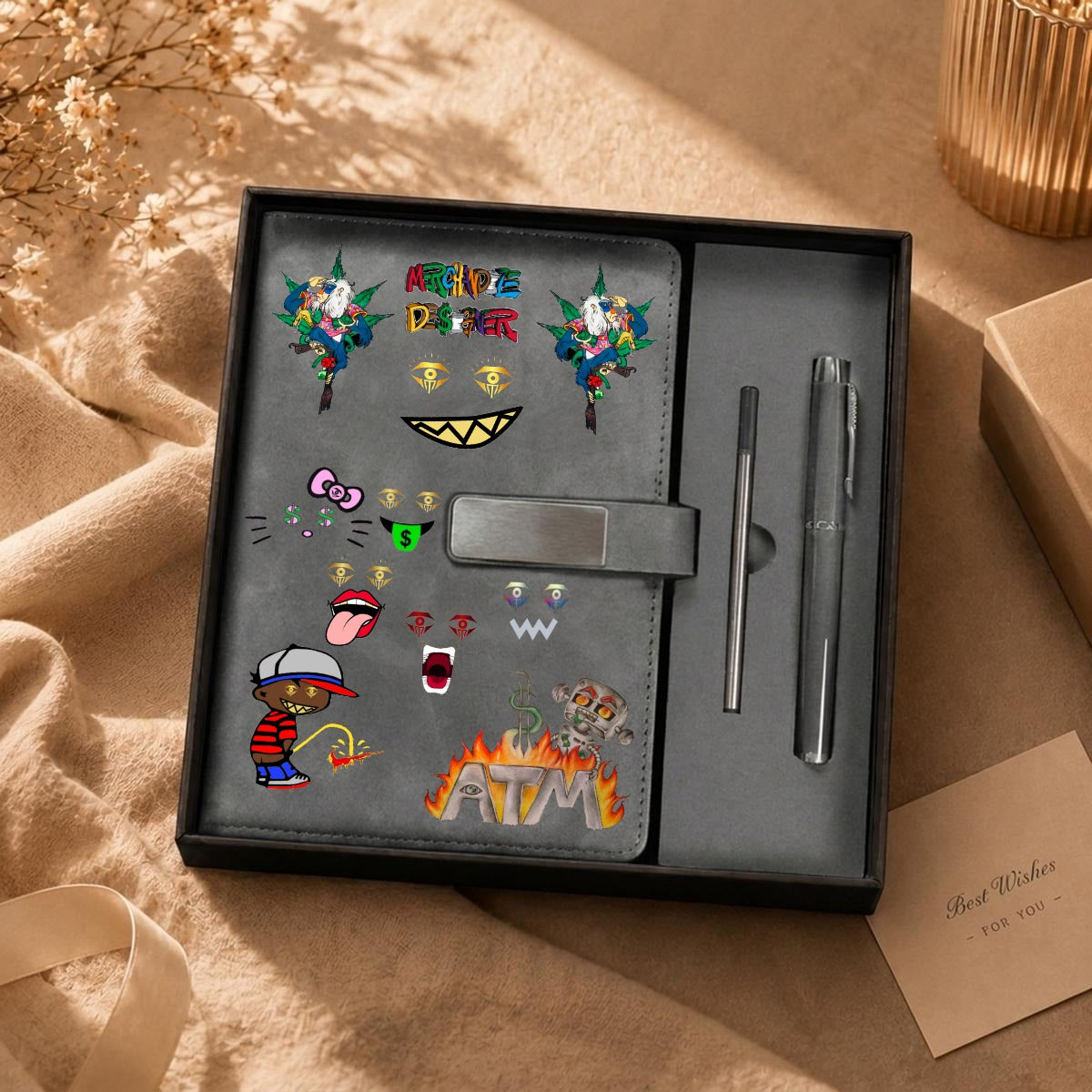 Merchandize Designer Blueprint Notebook with Metal Pen