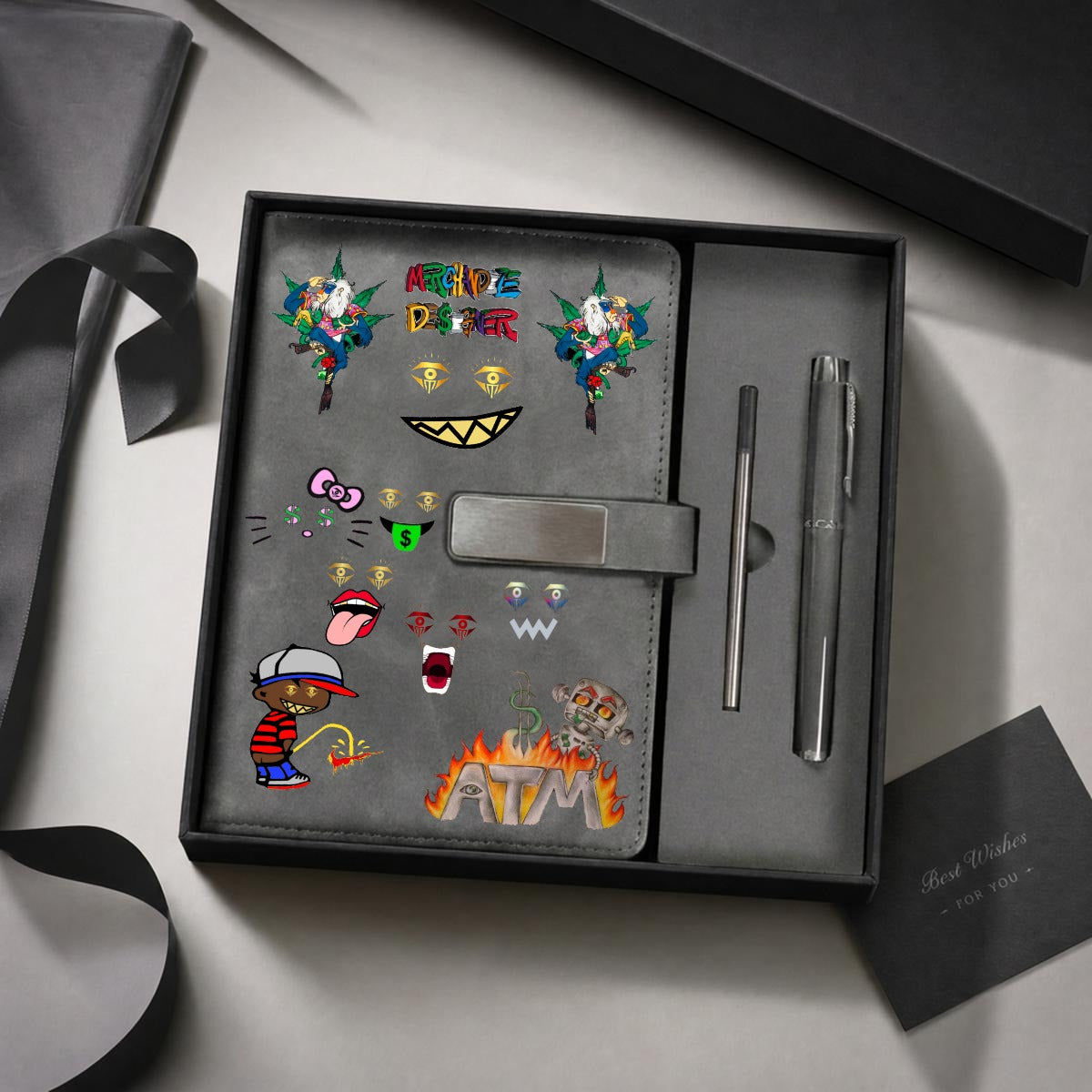 Merchandize Designer Blueprint Notebook with Metal Pen
