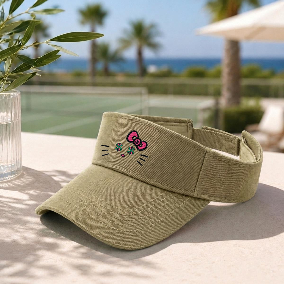 Embroidery Cash Kitty Designer-Top Visor