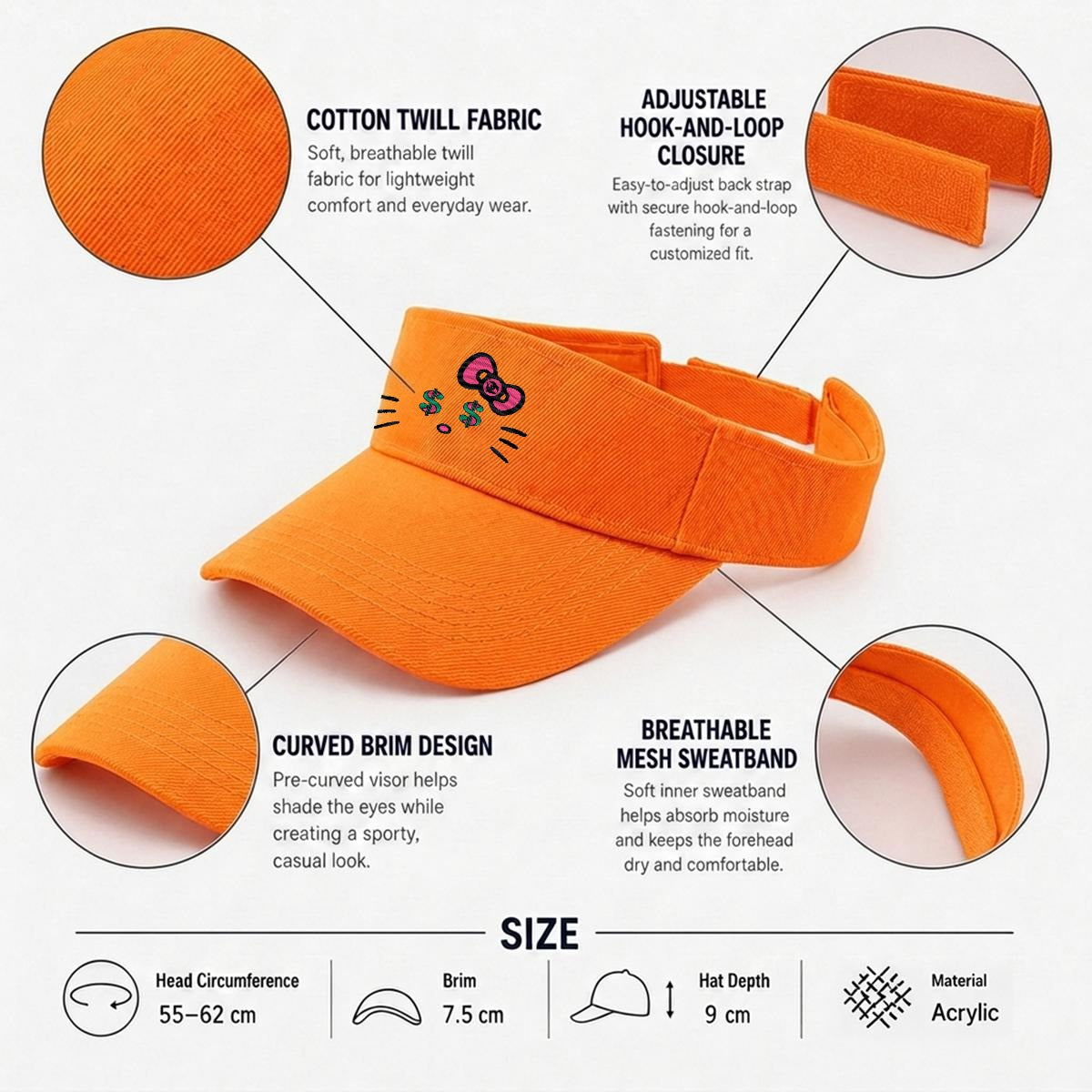 Embroidery Cash Kitty Designer-Top Visor
