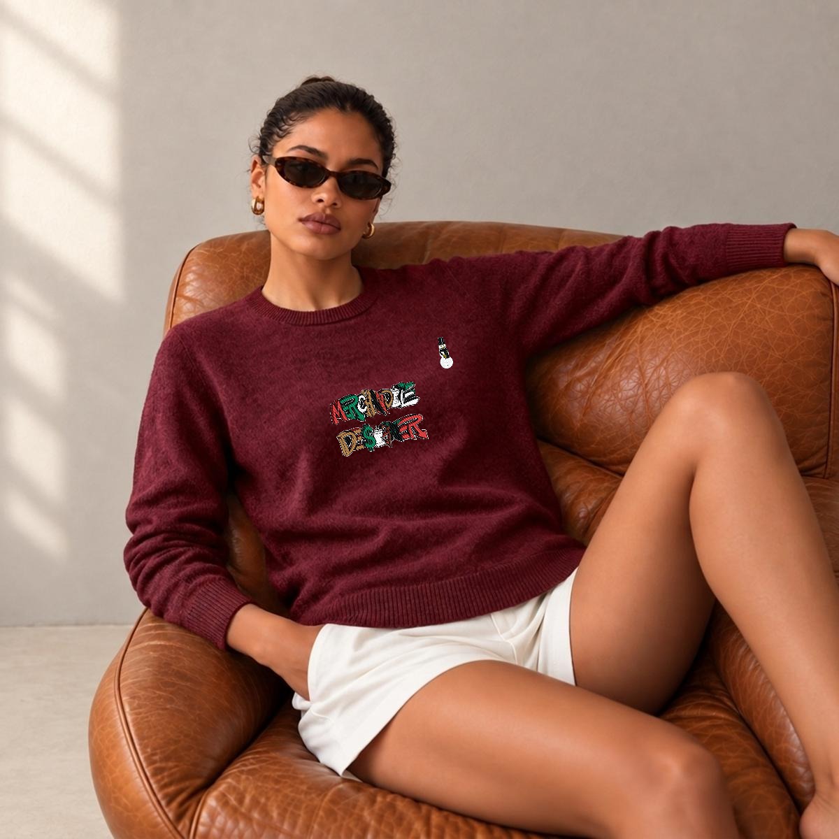Merchandize Designer Soft Wool-Blend Crewneck Knit Sweater|Embroidery