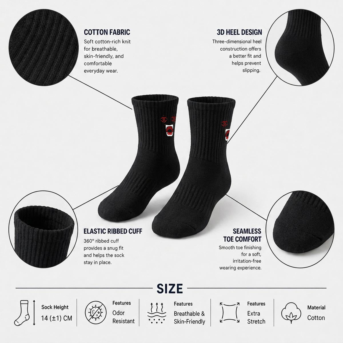 embroidery Powered Up Mid-Calf Socks|Cotton