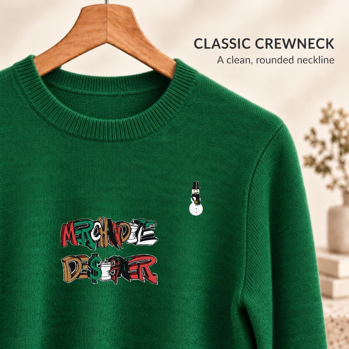 Merchandize Designer Soft Wool-Blend Crewneck Knit Sweater|Embroidery