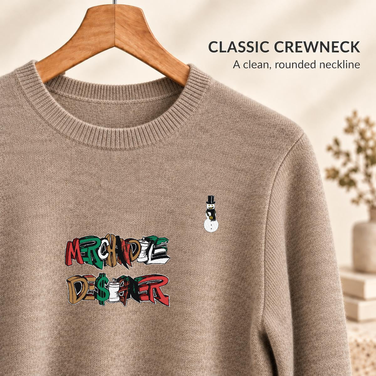 Merchandize Designer Soft Wool-Blend Crewneck Knit Sweater|Embroidery
