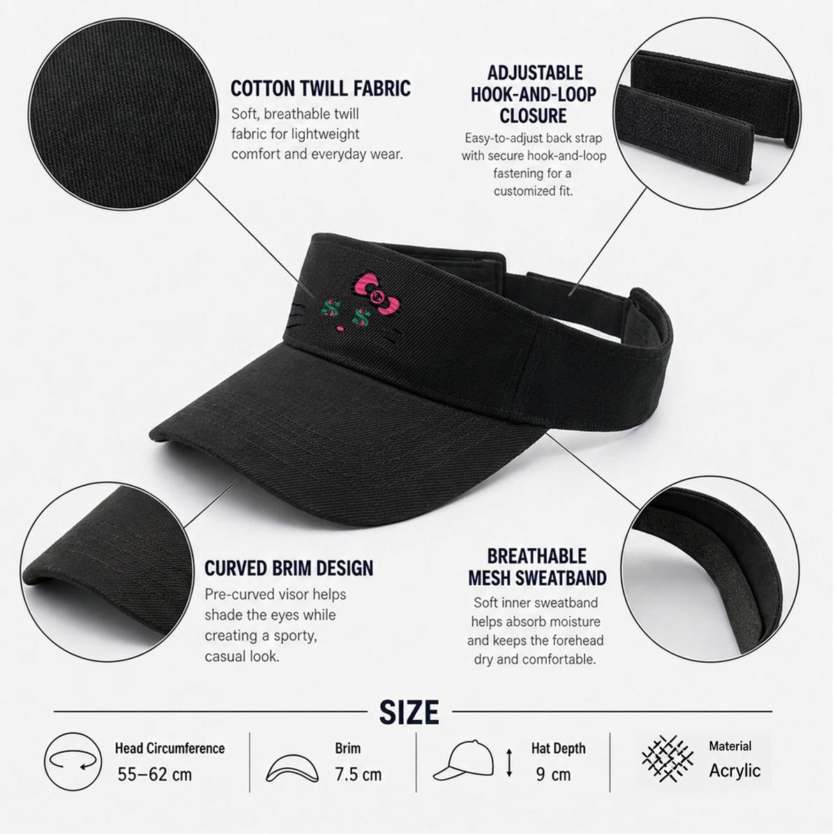 Embroidery Cash Kitty Designer-Top Visor