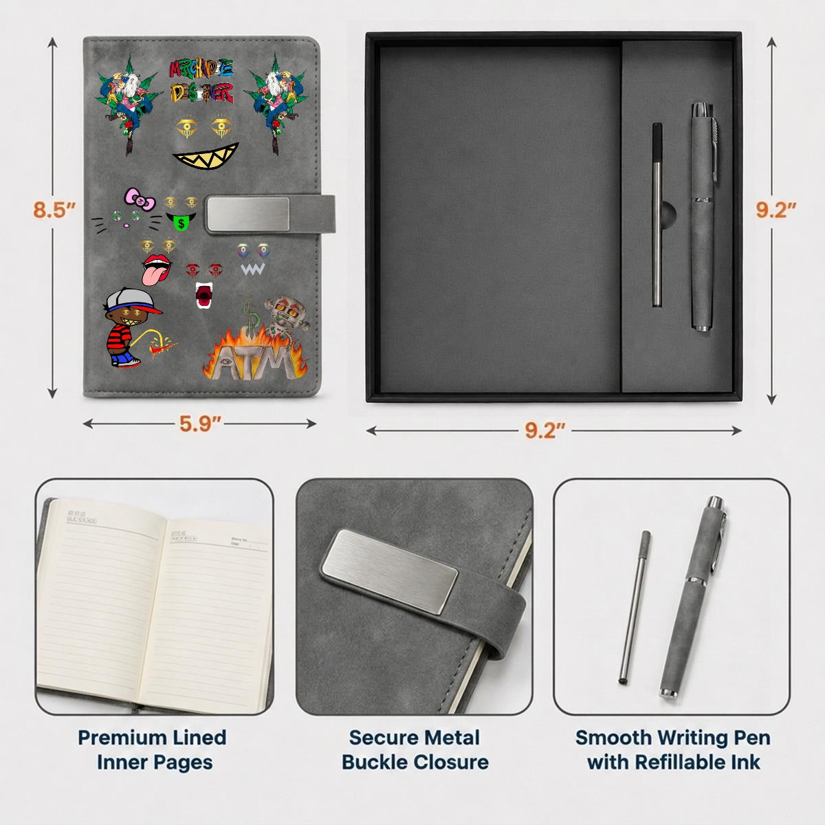 Merchandize Designer Blueprint Notebook with Metal Pen