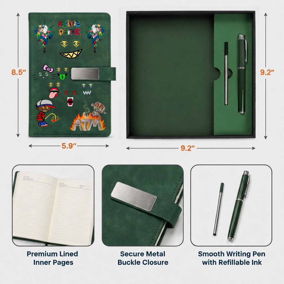 Merchandize Designer Blueprint Notebook with Metal Pen