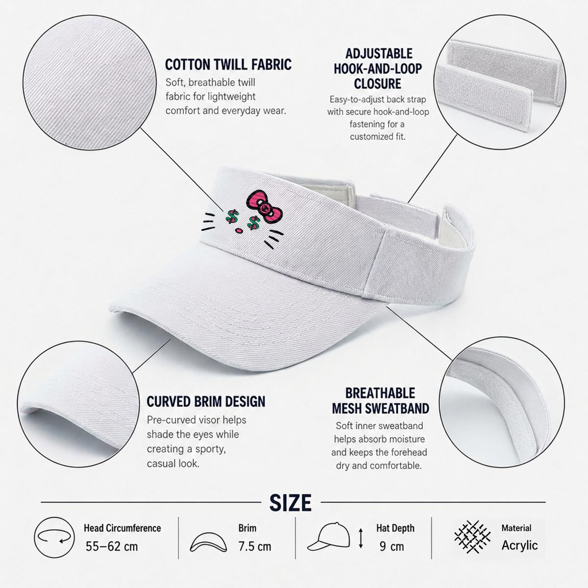 Embroidery Cash Kitty Designer-Top Visor