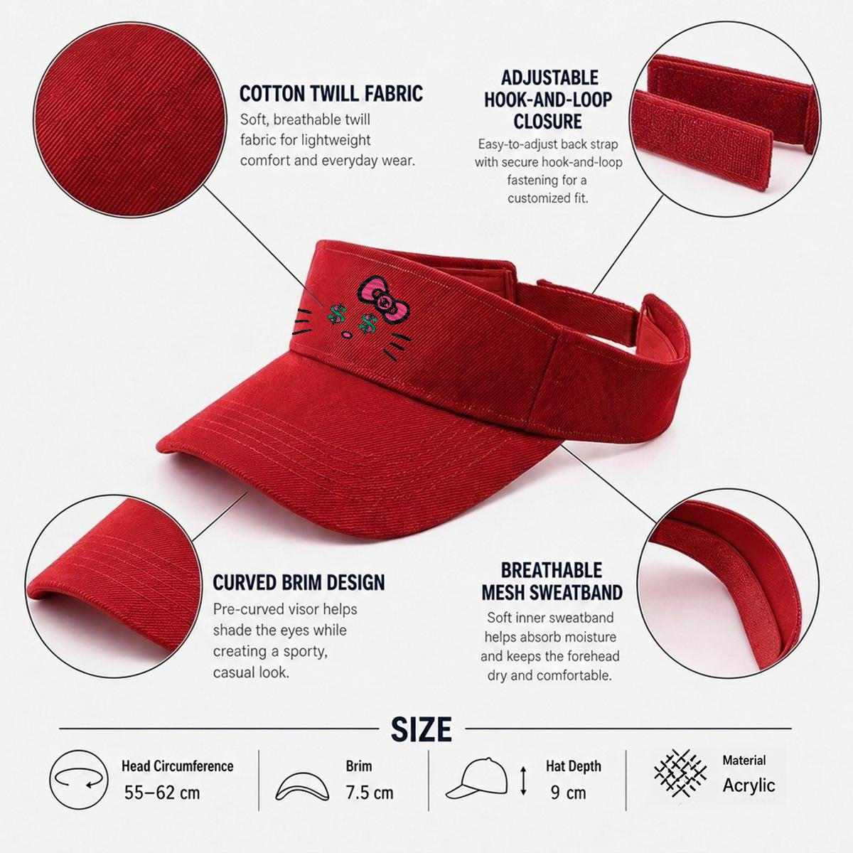 Embroidery Cash Kitty Designer-Top Visor