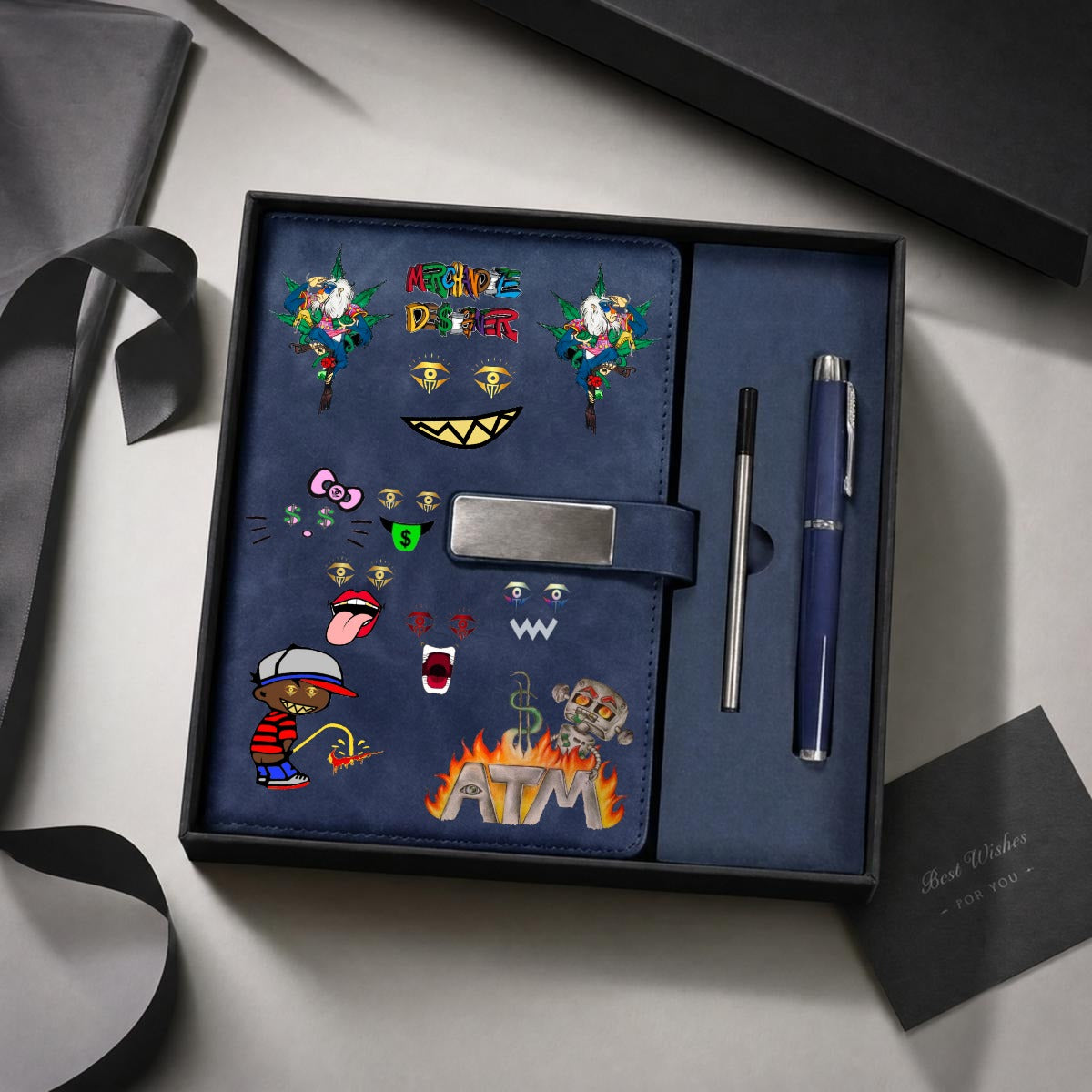 Merchandize Designer Blueprint Notebook with Metal Pen