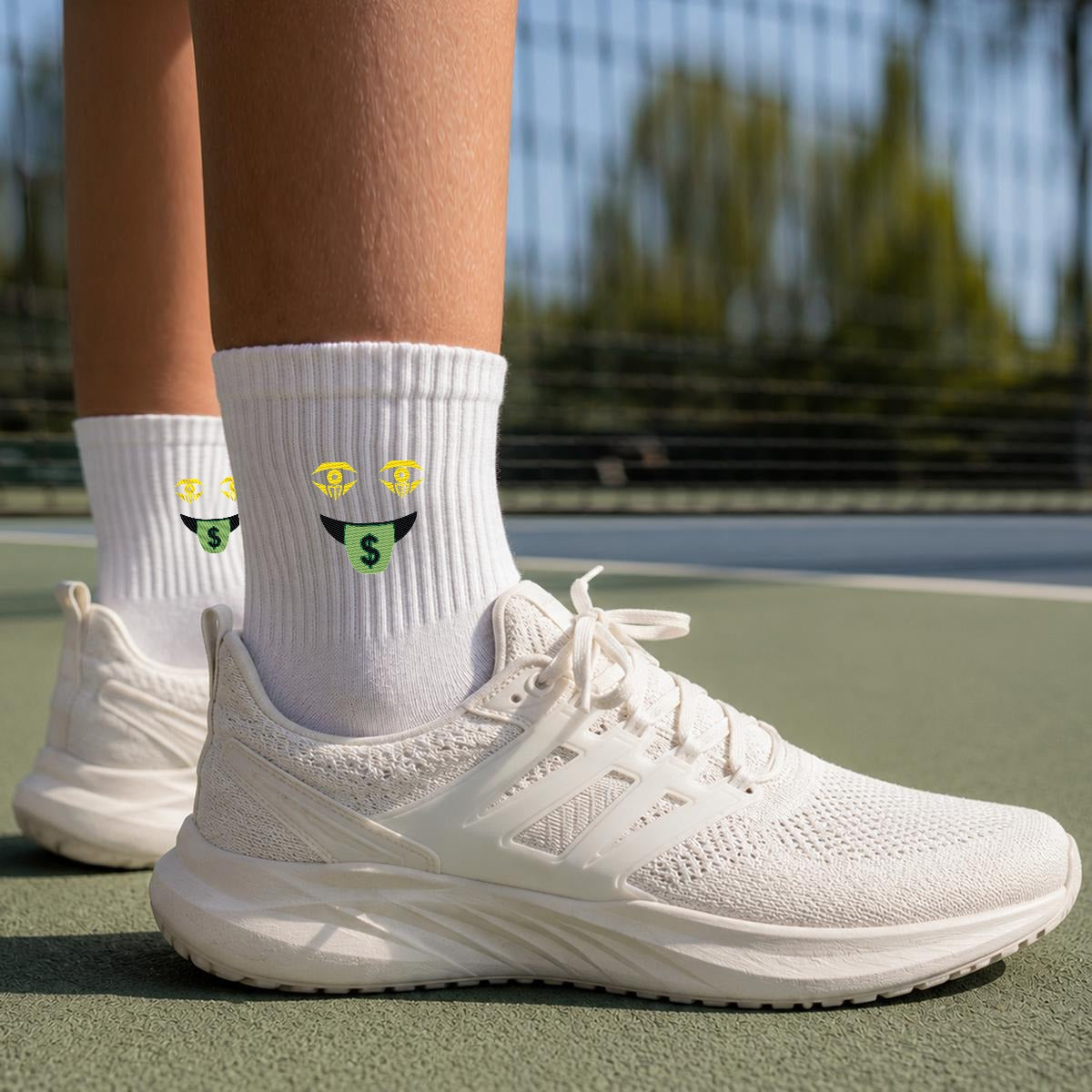 embroidery Money Moves Mid-Calf Socks|Cotton