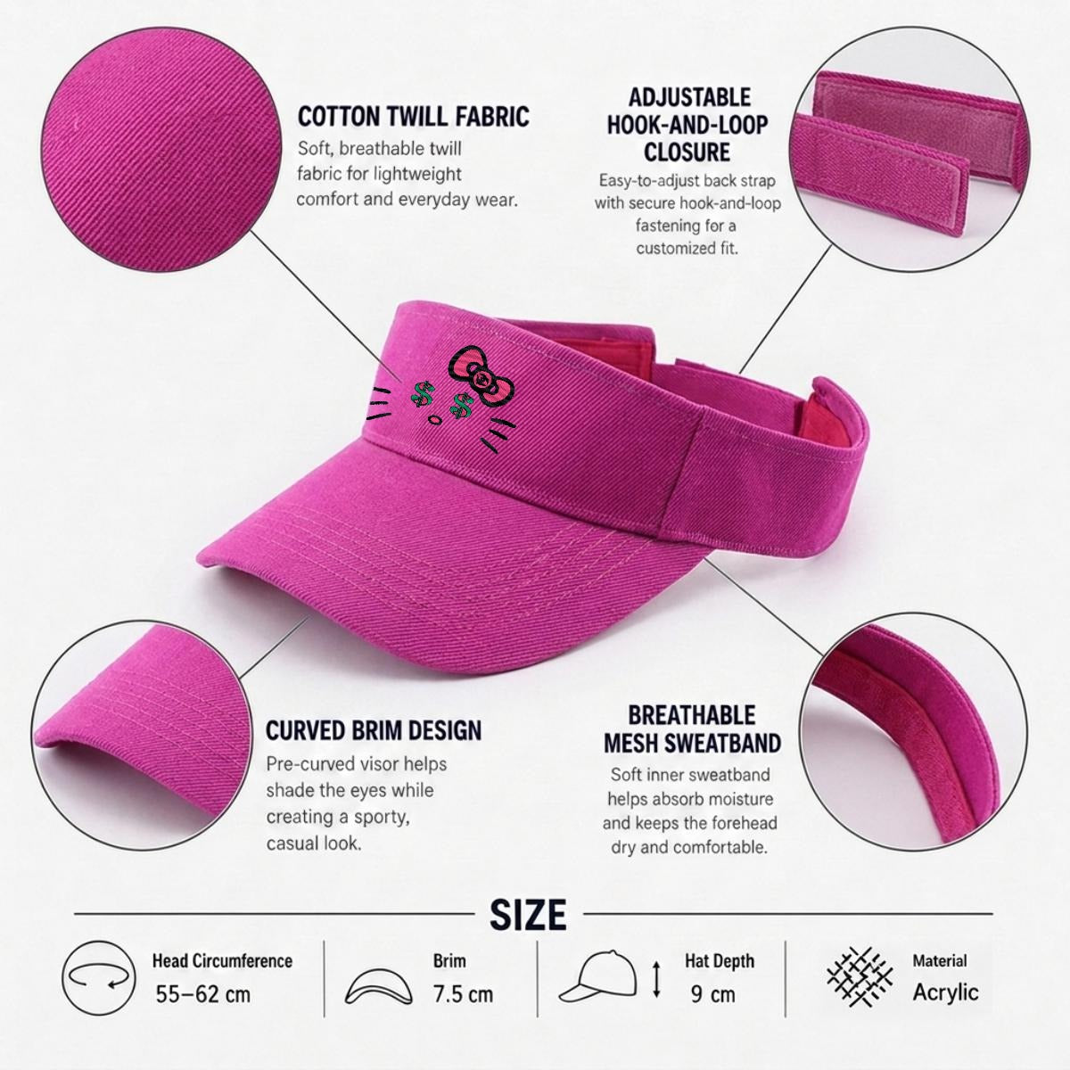 Embroidery Cash Kitty Designer-Top Visor