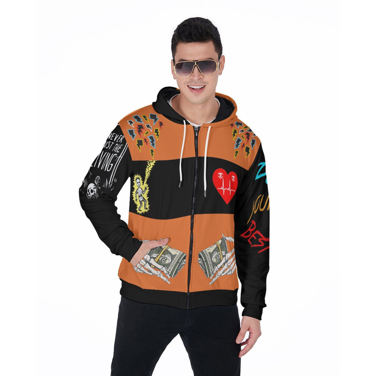 Designer Men's Fur Zip Up Hoodie-Orange