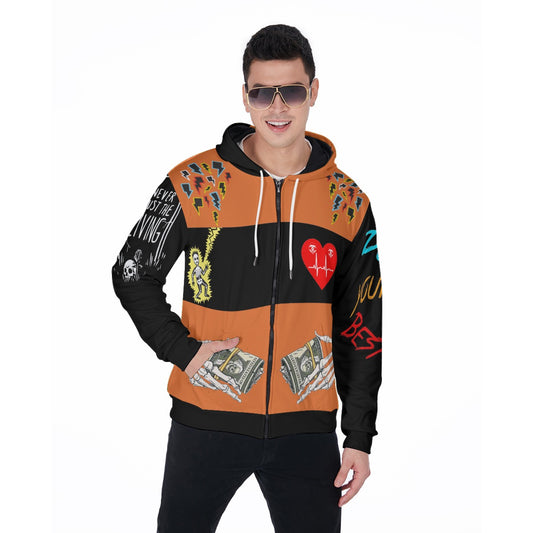 Designer Men's Fur Zip Up Hoodie-Orange