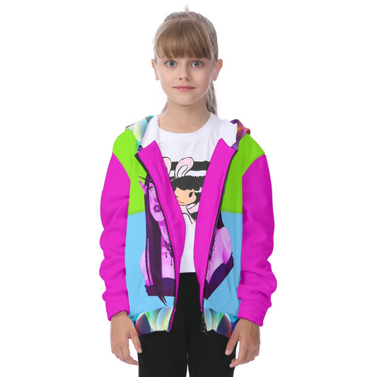 Green Pink Blu Hoodie By: Miangel Young kids  merchandize designer online fashion merchandize fashion