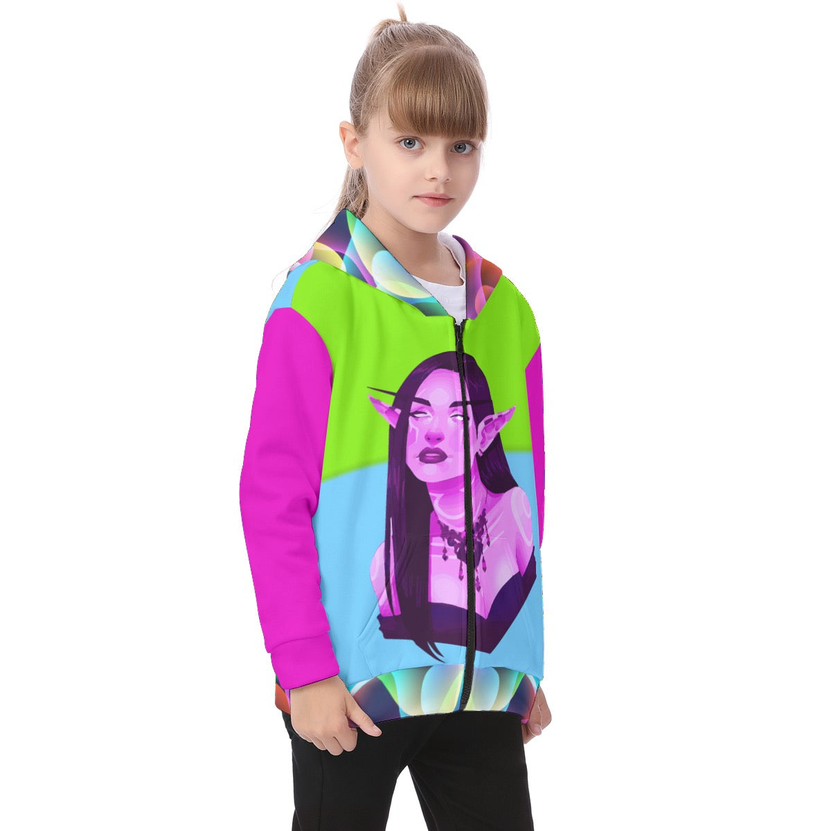 Green Pink Blu Hoodie By: Miangel Young kids  merchandize designer online fashion merchandize fashion