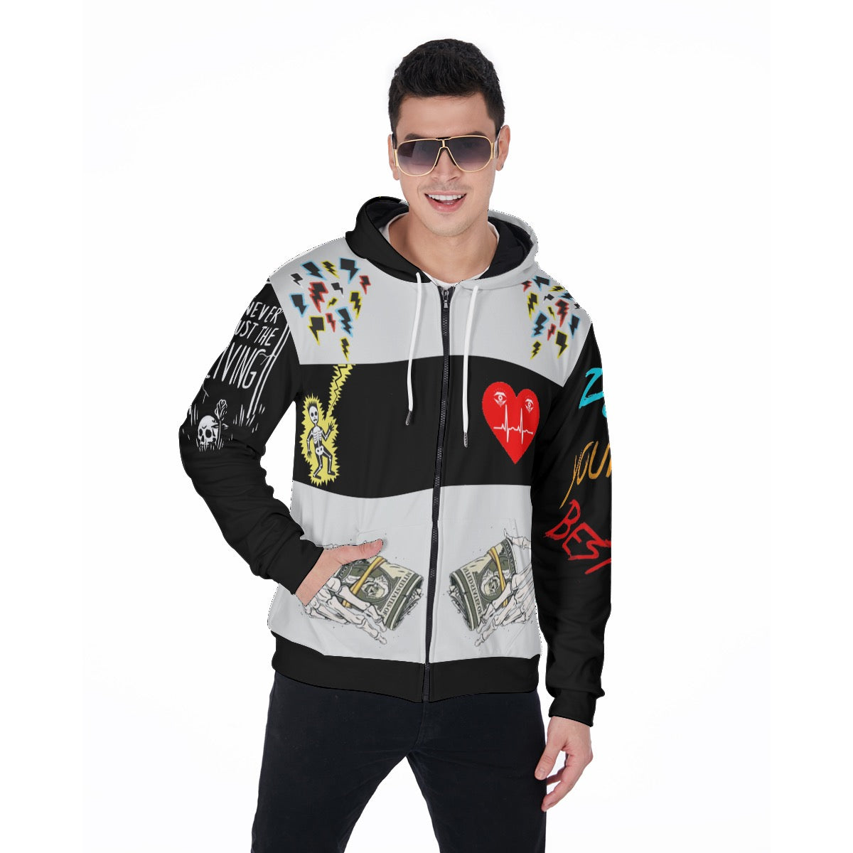 Designer Men's Fur Zip Up Hoodie-gray