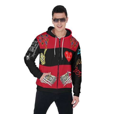 RED- Designer Men's Fur Zip Up Hoodie